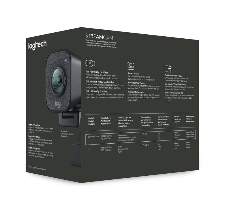Logitech StreamCam webcam 1920 x 1080 Pixel USB 3.2 Gen 1 (3.1 Gen 1) Nero