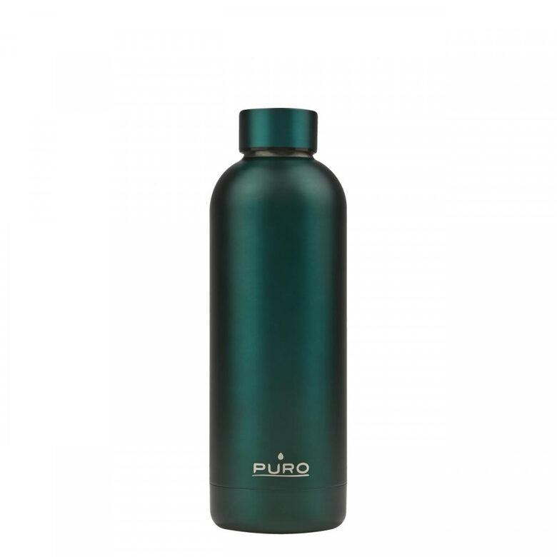 PURO WB500DW2GRN borraccia Bicicletta, Uso quotidiano, Fitness 500 ml Acciaio inossidabile Verde, Metallico