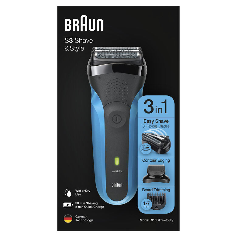 Braun Series 3 310BT Rasoio Trimmer Nero, Blu