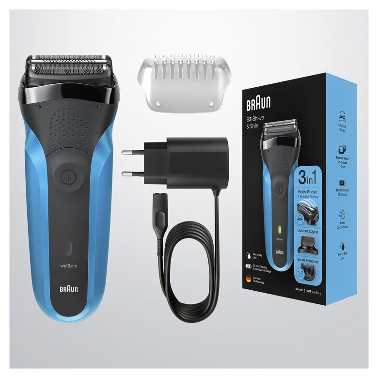 Braun Series 3 310BT Rasoio Trimmer Nero, Blu