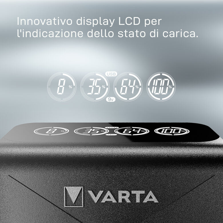 Varta LCD Plug charger+ AA & AAA ((Batterie ricaricabili NiMH incl. 4x AA 2100 mAh accu), nero