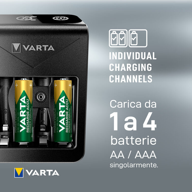 Varta LCD Plug charger+ AA & AAA ((Batterie ricaricabili NiMH incl. 4x AA 2100 mAh accu), nero