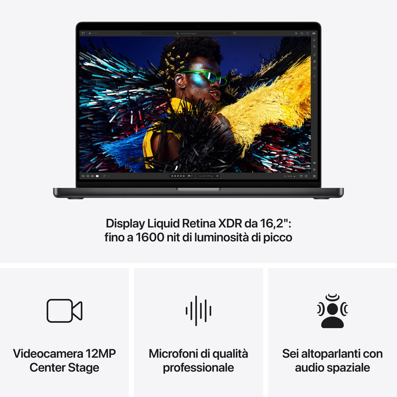Apple MacBook Pro 16": Chip M4 Pro con cpu 14 core e gpu 20 core, 512GB SSD - Nero siderale