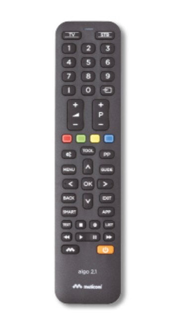 Meliconi Algo 2.1 telecomando IR Wireless DTV, DVD/Blu-ray, DVR, Sistema Home cinema, Sky, Altoparlante Soundbar, TV, Sintonizzatore TV, Set-top box TV, Web TV Pulsanti