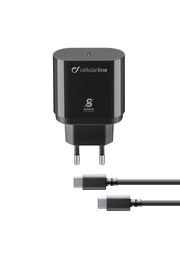 Cellularline Super Fast Charger Kit PD 25W - USB-C - Samsung A70, A80, A90, Note 10, Note 10+ Caricabatterie da rete Super Fast Charge PD 25W con cavo USB-C to USB-C Nero