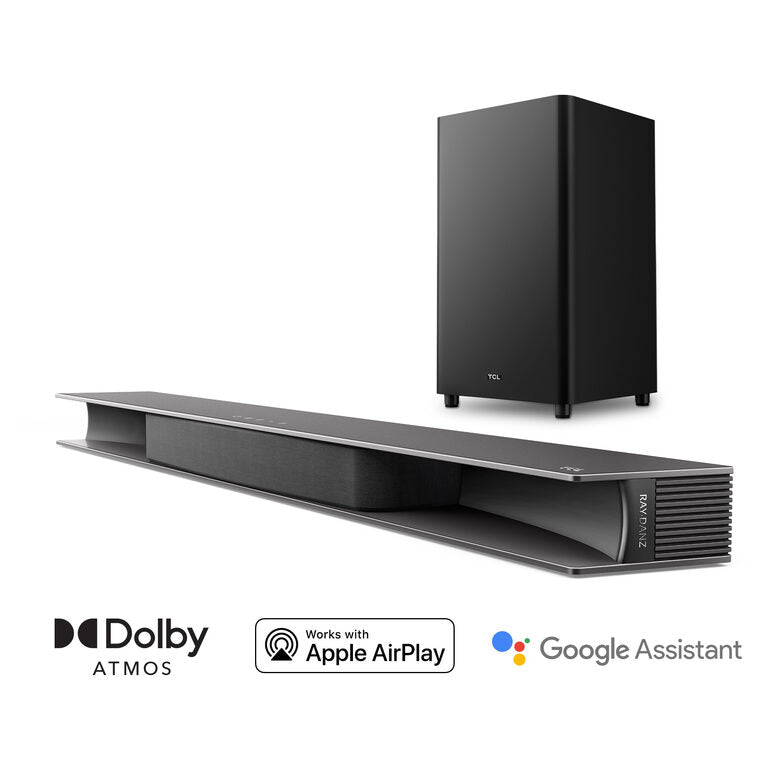 TCL Soundbar TS9030 Dolby Atmos 3.1 con subwoofer wireless per TV compatibile con Google Assistant & Apple Airplay (tecnologia RayDanz, Chromecast integrato, HDMI ARC, kit montaggio a parete