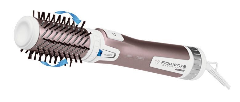 Rowenta Brush Activ Premium Care CF9540 Spazzola Rotante e Asciugante per Volume, Doppio Generatore di Ioni, con Setole Naturali, 1000 W, Rosa Cannella/Bianco/Alluminio