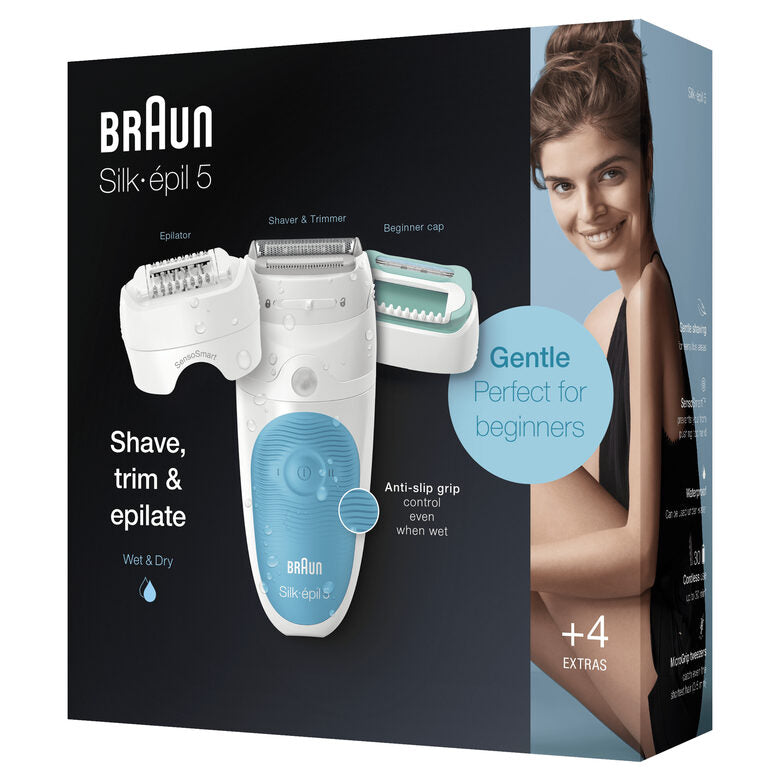 Braun Silk-épil 5 Wet&Dry Silk-épil 5-610, Epilatore Elettrico Donna Per I Primi Utilizzi, Bianco/Turchese Per Un’Epilazione Delicata