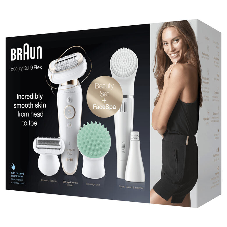 Braun Silk-épil 9 Flex 9-300 Beauty Set - Epilatore Elettrico Donna Bianco/Oro Con Testina Flessibile Per Un’Epilazione Più Facile