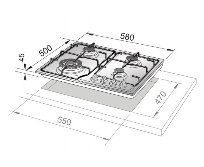 De’Longhi ROF 46 PRO piano cottura Rame Da incasso 60 cm Gas 4 Fornello(i)