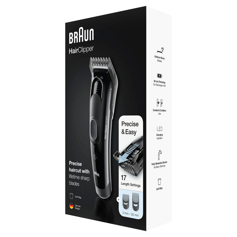 Braun HC5050 Tagliacapelli, Regolabarba Uomo e Rasoio Elettrico Barba Con 17 Impostazioni Di Lunghezza Precise E Lame Affilate Di Lunga Durata.