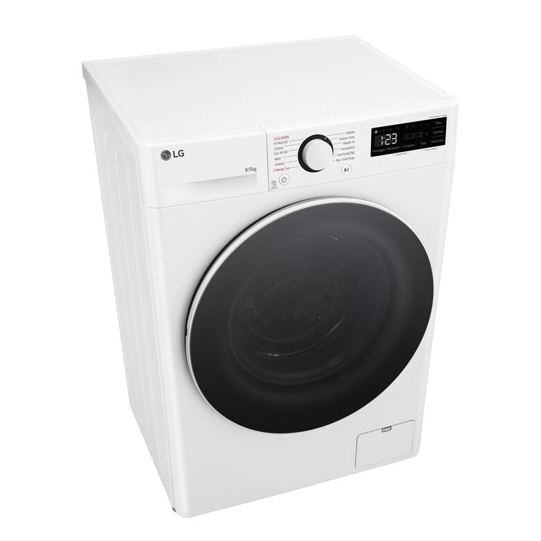 LG D2R5S09TSWW Serie R5 Lavasciuga Slim A Libera Installazione 9/5 Kg, 1200 Giri,  AI Dd, AI Wash, TurboWash 360, Vapore, Allergy Care, Classe E, Bianco