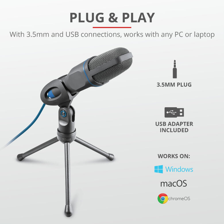 Trust Mico Nero, Blu Microfono per PC