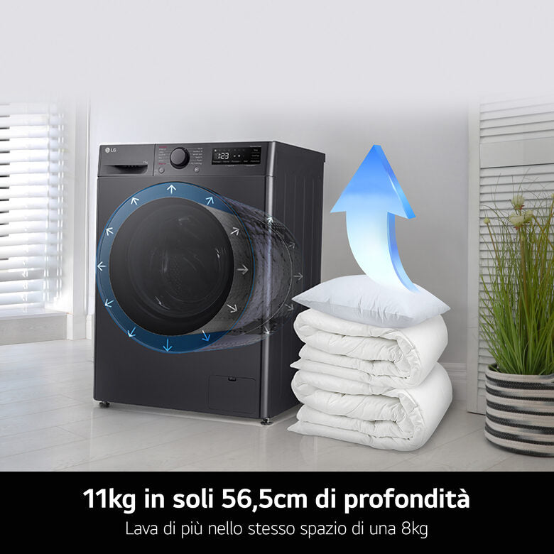 LG F4R5011TSMB Lavatrice 11kg AI DD, Classe A-10%, 1400 giri, TurboWash, Vapore
