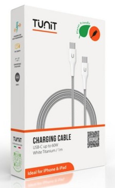 Cavo Di Ricarica E Trasferimento Tunit USB-C / USB-C 1 Metro 60w Titanio Bianco