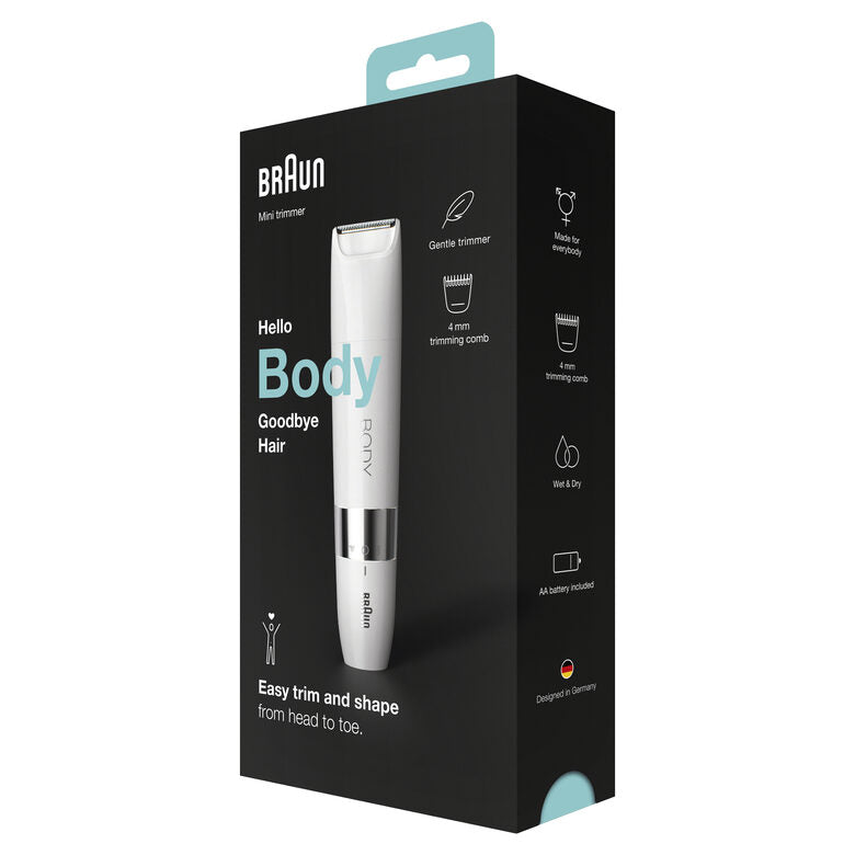 Braun Mini Rifinitore Corpo BS1000, Rifinitore Elettrico Corpo Uomo E Donna, Bianco