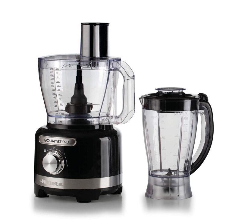 Ariete 1782 Gourmet Pro Moderna, Robot da cucina, Tritatutto 3L, Frullatore 2L, 2 velocità + Pulse, Set di lame + Disco in acciaio inox, Accessorio spremiagrumi, Nero