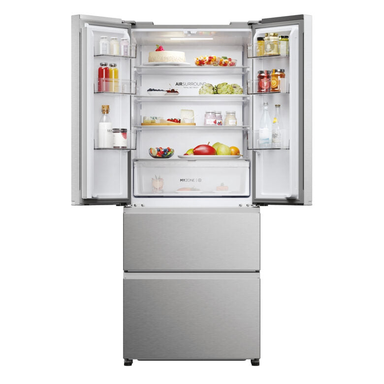 Haier HFR3718ENMM FD 70 Serie 3 Frigorifero Combinato A Libera Installazione, No Frost, Display, Classe E, Acciaio Inox