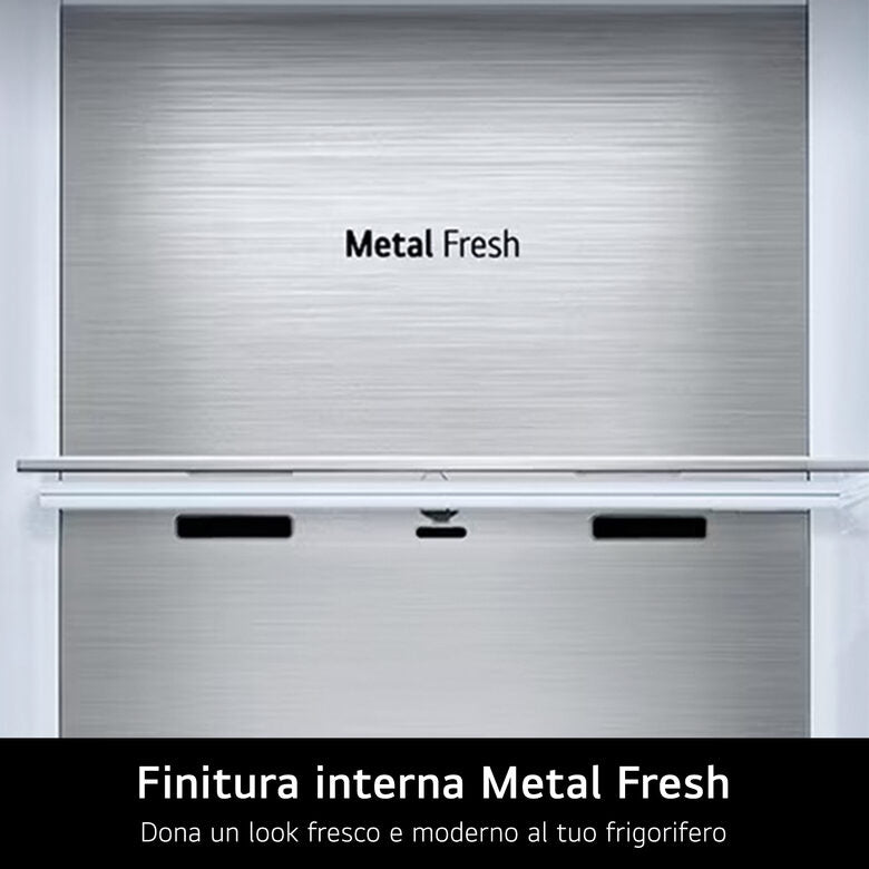 LG GBBS726AMB Frigorifero Combinato A Libera Installazione, AI Inverter, Metal Sorbet, Total No Frost, Fit & Max, Classe A, Inox