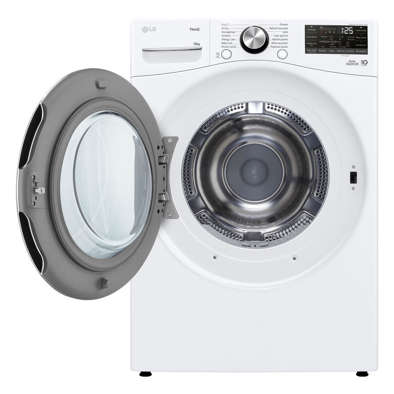 LG RH18U8AVCW Asciugatrice A Libera Installazione 18 Kg, Pompa Di Calore, Dual Inverter, Motore Direct Drive, AI Dry, Wi-Fi, Classe D, Bianca