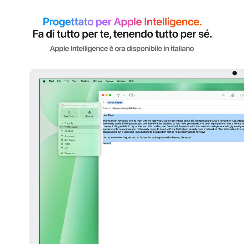 Apple iMac 24"Retina Display 4,5K, Chip M4 con CPU 8‑core, GPU 8‑core, 16GB, 256GB SSD, Verde