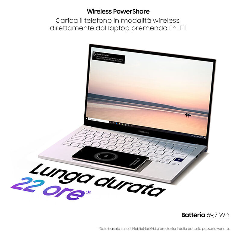 Samsung Galaxy Book Ion 13,3” Aura Silver Intel® Core™ i5 di decima generazione Windows 10 Home Wi-Fi 6 RAM 8GB Memoria 256GB Batteria 69,7Wh Lettore impronte digitali