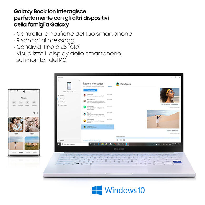 Samsung Galaxy Book Ion 13,3” Aura Silver Intel® Core™ i5 di decima generazione Windows 10 Home Wi-Fi 6 RAM 8GB Memoria 256GB Batteria 69,7Wh Lettore impronte digitali