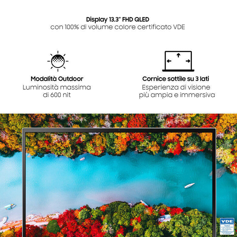 Samsung Galaxy Book Ion 13,3” Aura Silver Intel® Core™ i5 di decima generazione Windows 10 Home Wi-Fi 6 RAM 8GB Memoria 256GB Batteria 69,7Wh Lettore impronte digitali