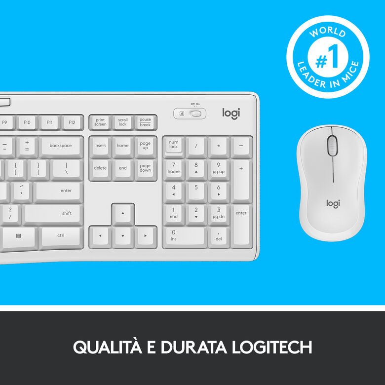 Logitech MK295 Kit Mouse e Tastiera Wireless – Tecnologia SilentTouch, Tastierino Numerico, Tasti Scelta Rapida, Tracciamento Ottico Avanzato, Ricevitore USB Nano, Senza Lag, Meno 90% di Rum