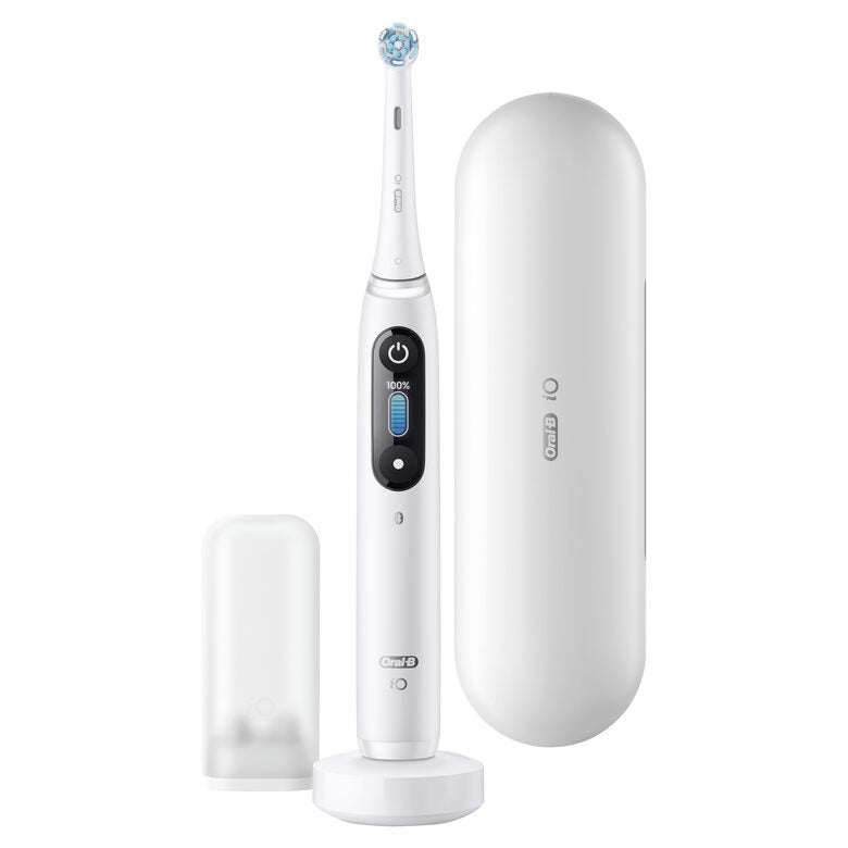 Oral-B iO - 8n - Spazzolino Elettrico Ricaricabile, 1 Spazzolino Bianco Esclusivo Con Tecnologia Magnetica Rivoluzionaria, Display A Colori, 1 Testina, 1 Custodia Da Viaggio Premium