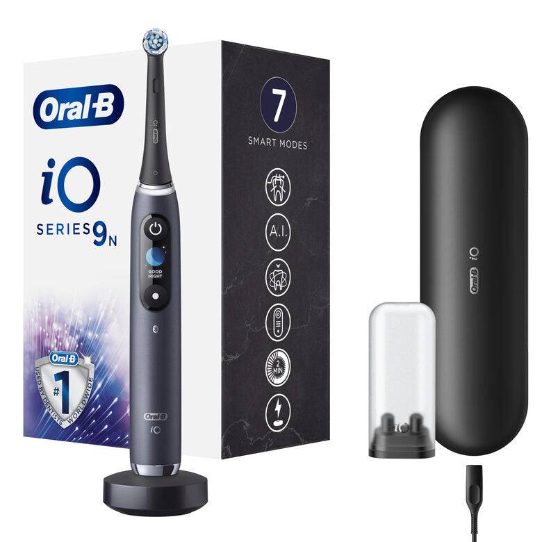 Oral-B iO - 9n - Spazzolino Elettrico Ricaricabile, 1 Spazzolino Nero Esclusivo Con Tecnologia Magnetica Rivoluzionaria, Display A Colori, 1 Testina, 1 Custodia Da Viaggio Con Caricatore