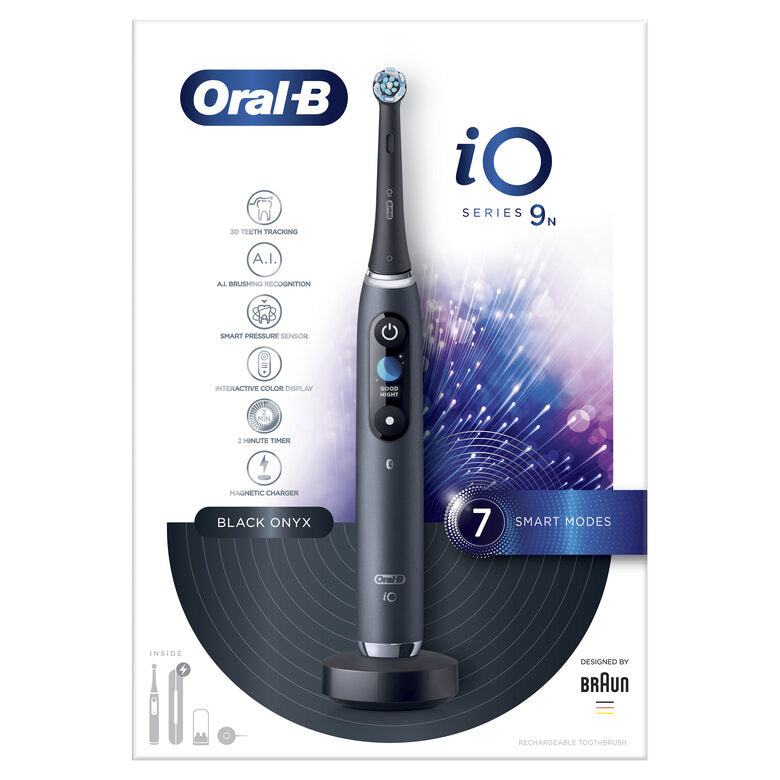Oral-B iO - 9n - Spazzolino Elettrico Ricaricabile, 1 Spazzolino Nero Esclusivo Con Tecnologia Magnetica Rivoluzionaria, Display A Colori, 1 Testina, 1 Custodia Da Viaggio Con Caricatore