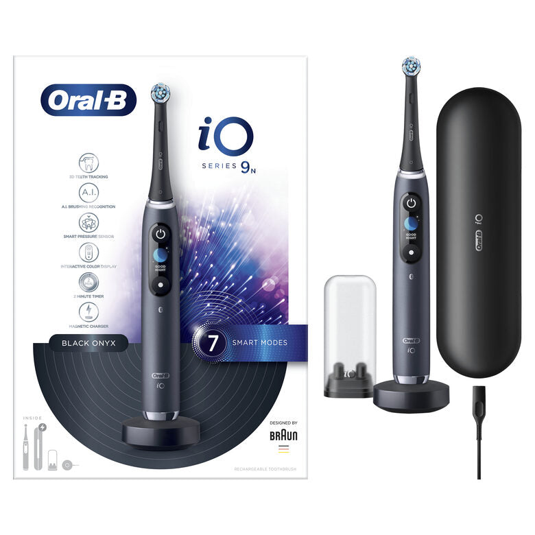 Oral-B iO - 9n - Spazzolino Elettrico Ricaricabile, 1 Spazzolino Nero Esclusivo Con Tecnologia Magnetica Rivoluzionaria, Display A Colori, 1 Testina, 1 Custodia Da Viaggio Con Caricatore