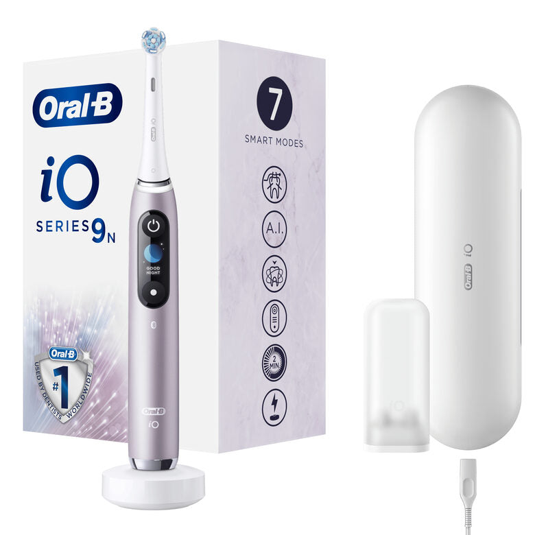 Oral-B iO - 9n - Spazzolino Elettrico Ricaricabile, 1 Spazzolino Rosa Esclusivo Con Tecnologia Magnetica Rivoluzionaria, Display A Colori, 1 Testina, 1 Custodia Da Viaggio Con Caricatore