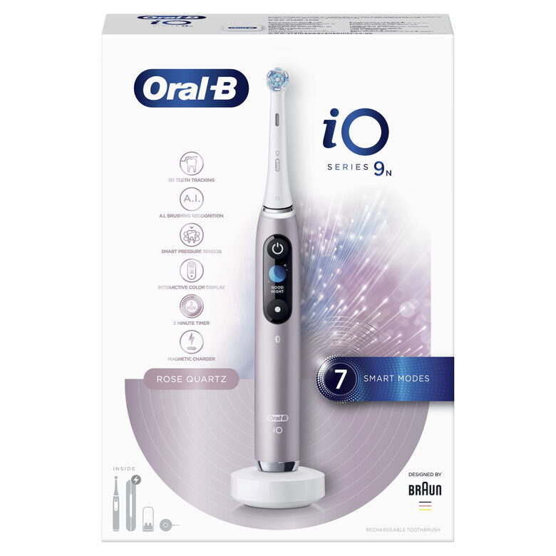 Oral-B iO - 9n - Spazzolino Elettrico Ricaricabile, 1 Spazzolino Rosa Esclusivo Con Tecnologia Magnetica Rivoluzionaria, Display A Colori, 1 Testina, 1 Custodia Da Viaggio Con Caricatore