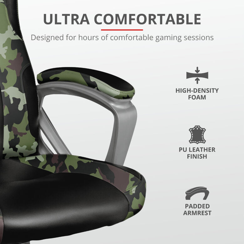 Trust GXT 705C Ryon Sedia per gaming universale Seduta imbottita Nero, Mimetico