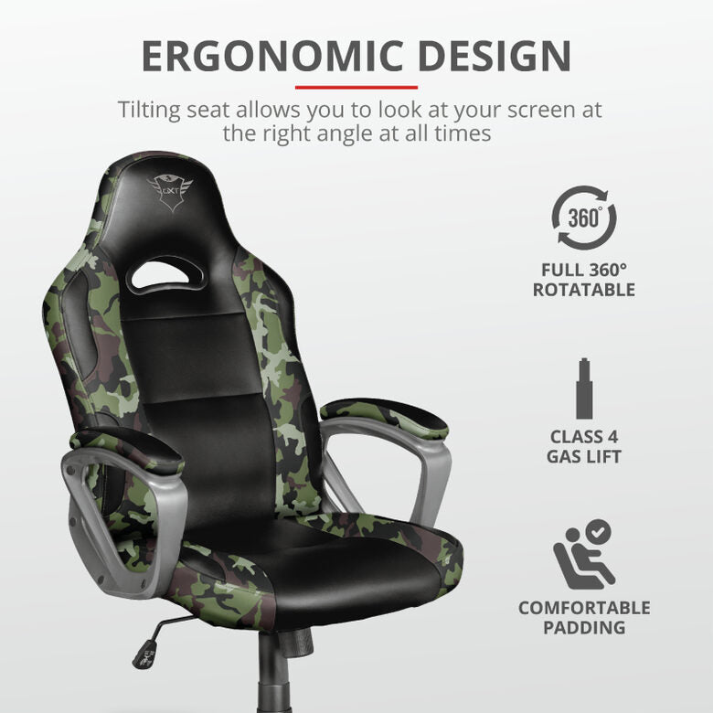 Trust GXT 705C Ryon Sedia per gaming universale Seduta imbottita Nero, Mimetico