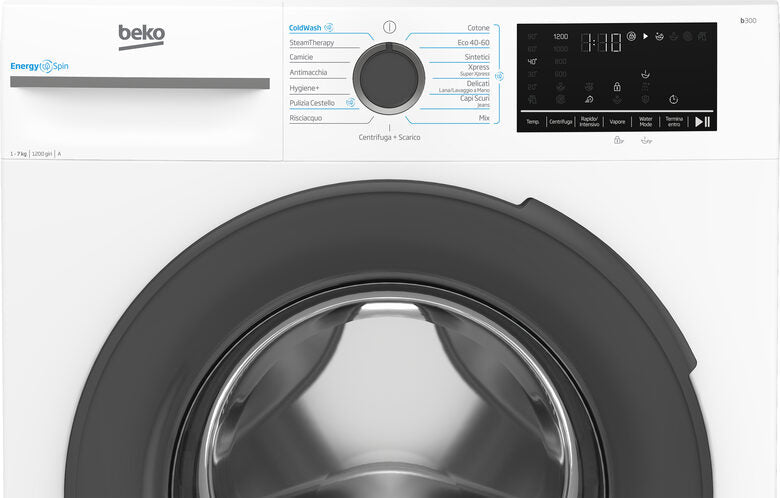 Beko BMWSU4721A Lavatrice Slim A Libera Installazione 7 Kg, 1200 Giri, EnergySpin, Ironfast, Vapore Igienizzante SteamCure™, AutoClean, Classe A, Bianco