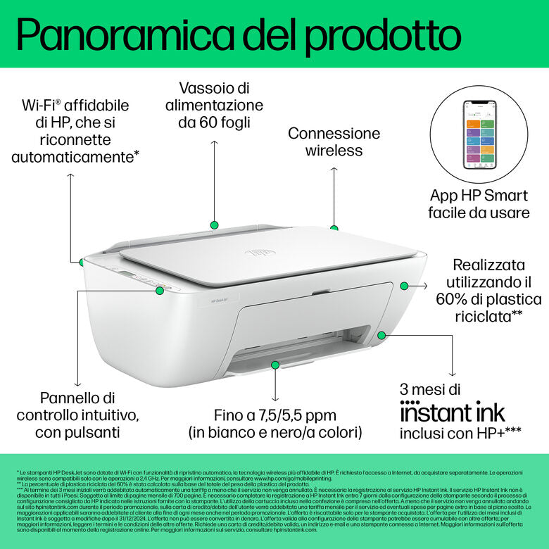 HP DeskJet 2810e Wireless All-in-One Colore Stampante, Instant Ink; Fotocopiatrice, scanner