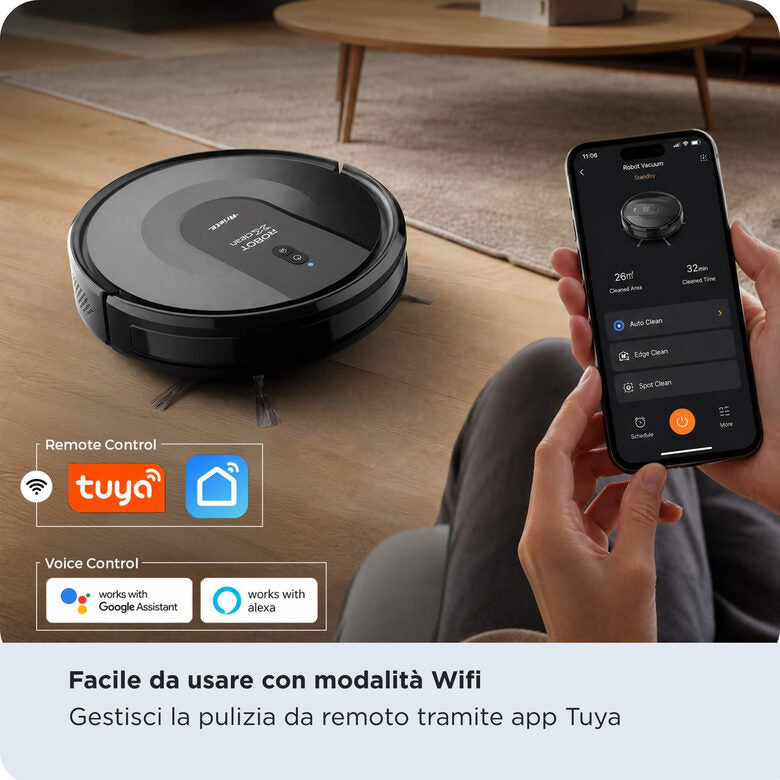 Ariete Robot Aspirapolvere e Lavapavimenti X-Clean 3in1 2719 Wi-Fi 120 Min HEPA 32 W Nero