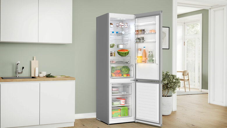 Bosch KGN397LDF Serie 4 Frigorifero Combinato A Libera Installazione, No Frost, Sistema Multi-Airflow, Classe D, Acciaio Inox