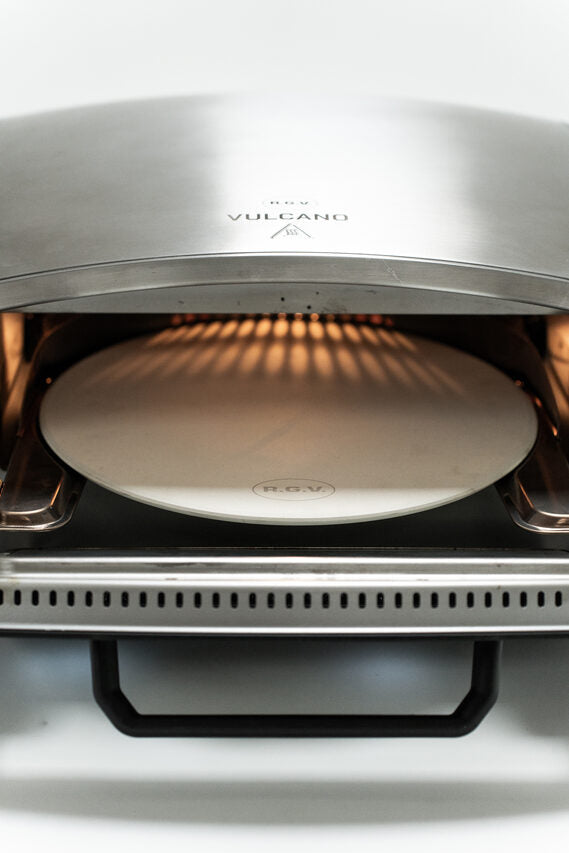 R.G.V. Forno Pizza Vulcano 33cm Piatto Girevole 450 Gradi Touchscreen Silver/nero