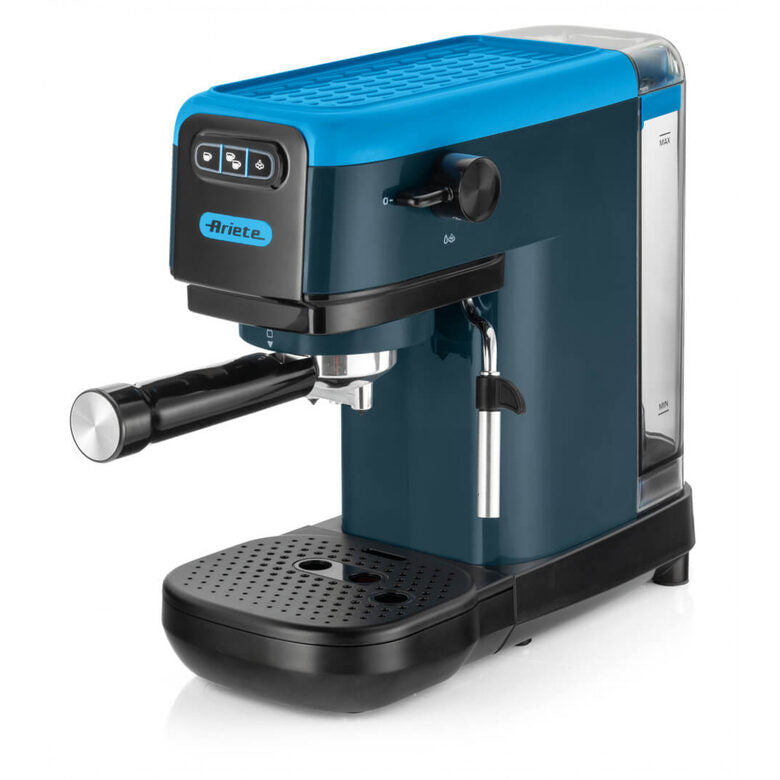 Ariete 1399 Sky Blue Macchina da caffè espresso, Per polvere e cialde ESE, 1300 W, Capacità 1,1L, 15 bar di pressione, Filtro 1, 2 tazze e cialda ESE, Cappuccino, Blu