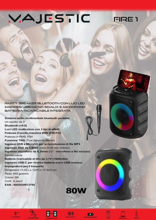 New Majestic Fire 1 Sistema PA indipendente 10 W Nero