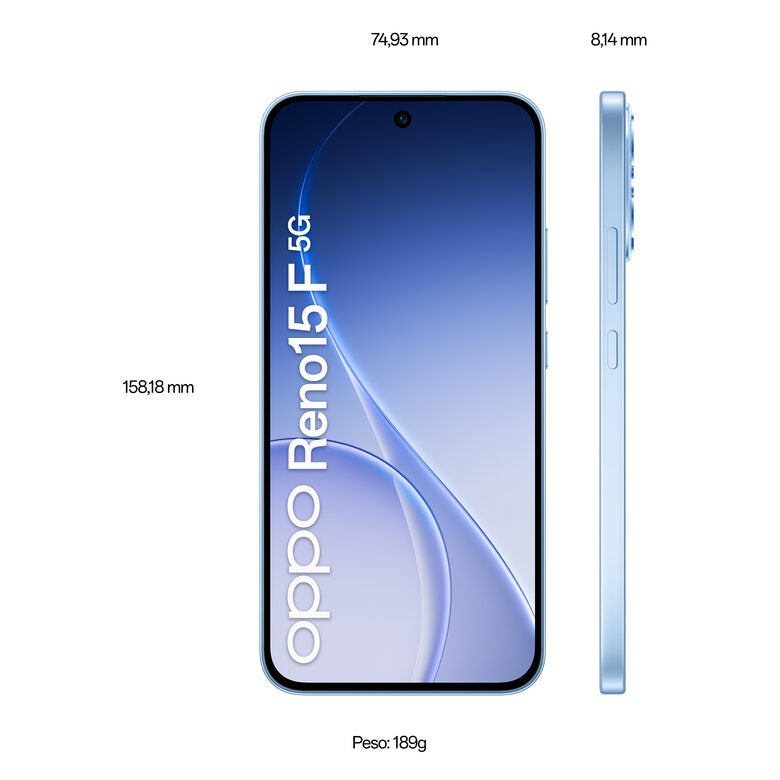 OPPO Reno15 F 5G AI Smartphone, Tripla fotocamera 50+8+2MP, Selfie 50MP, Display 6.57” 120HZ AMOLED FHD+, 6500mAh, RAM 8GB(Esp2GB/4GB/8GB)+ROM 256GB [Versione Italia], Aurora Blue