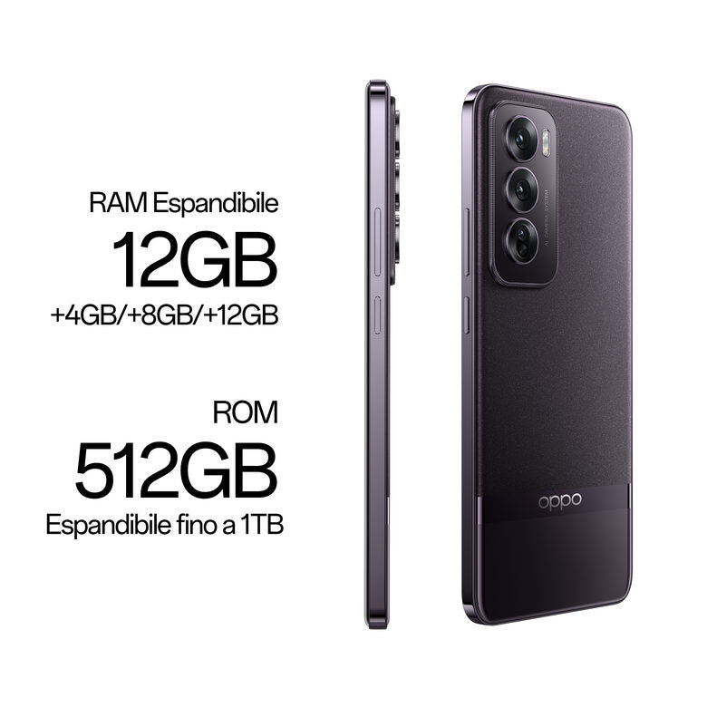 OPPO Reno12 Pro 5G AI Smartphone, Tripla fotocamera 50+50+8MP, Selfie 50MP, Display 6.7” 120HZ AMOLED FHD+, 5000mAh, RAM 12GB(Esp4GB/8GB/12GB)+ROM 512GB, [Versione Italia], Nebula Black