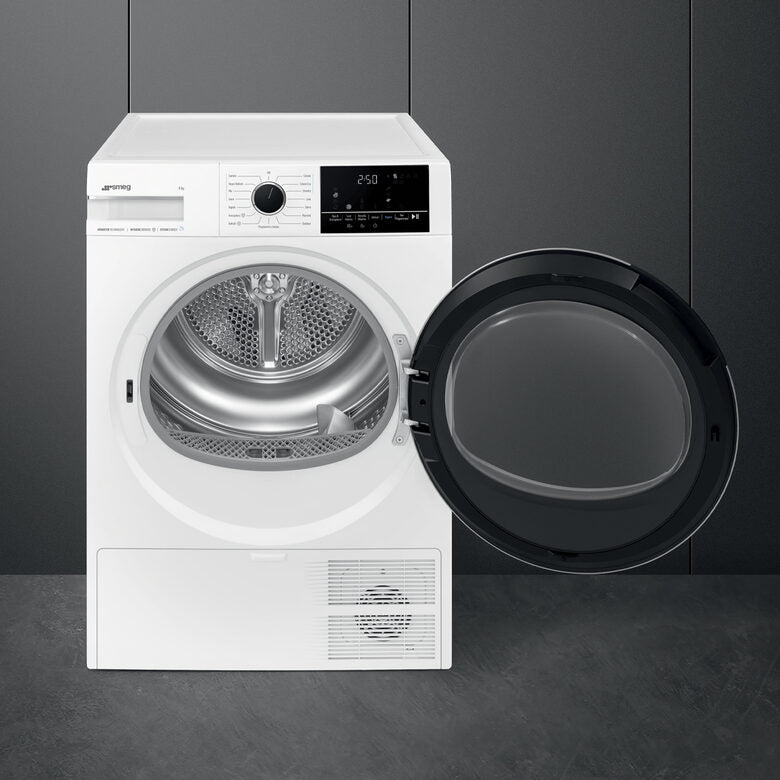 Smeg DNP08SEB Asciugatrice Libera Installazione 8 Kg, Pompa Di Calore, Manopola Touch, Classe B, 15 Programmi, Bianco
