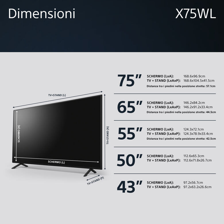 Sony KD-55X75WL Televisione Smart TV 55 Pollici Led 4K Hdr Google TV Bravia Core Narrow Bezel Design