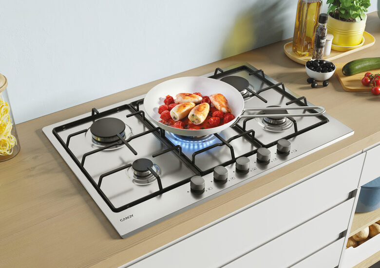 Candy CHW74WX Piano Cottura da Incasso a Gas 75 cm 5 Fuochi Acciaio Inox TIMELESS