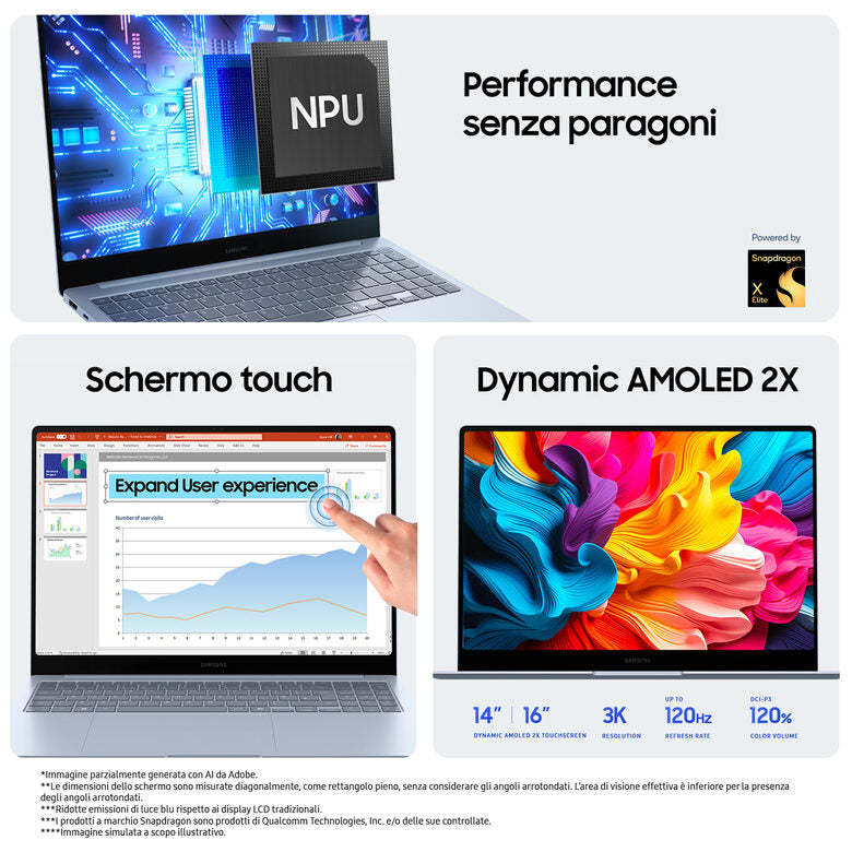 Samsung Galaxy Book4 Edge Laptop, Elite X, 16GB RAM, 512GB SSD, 14" Super AMOLED, Windows 11 Home, Sapphire Blue